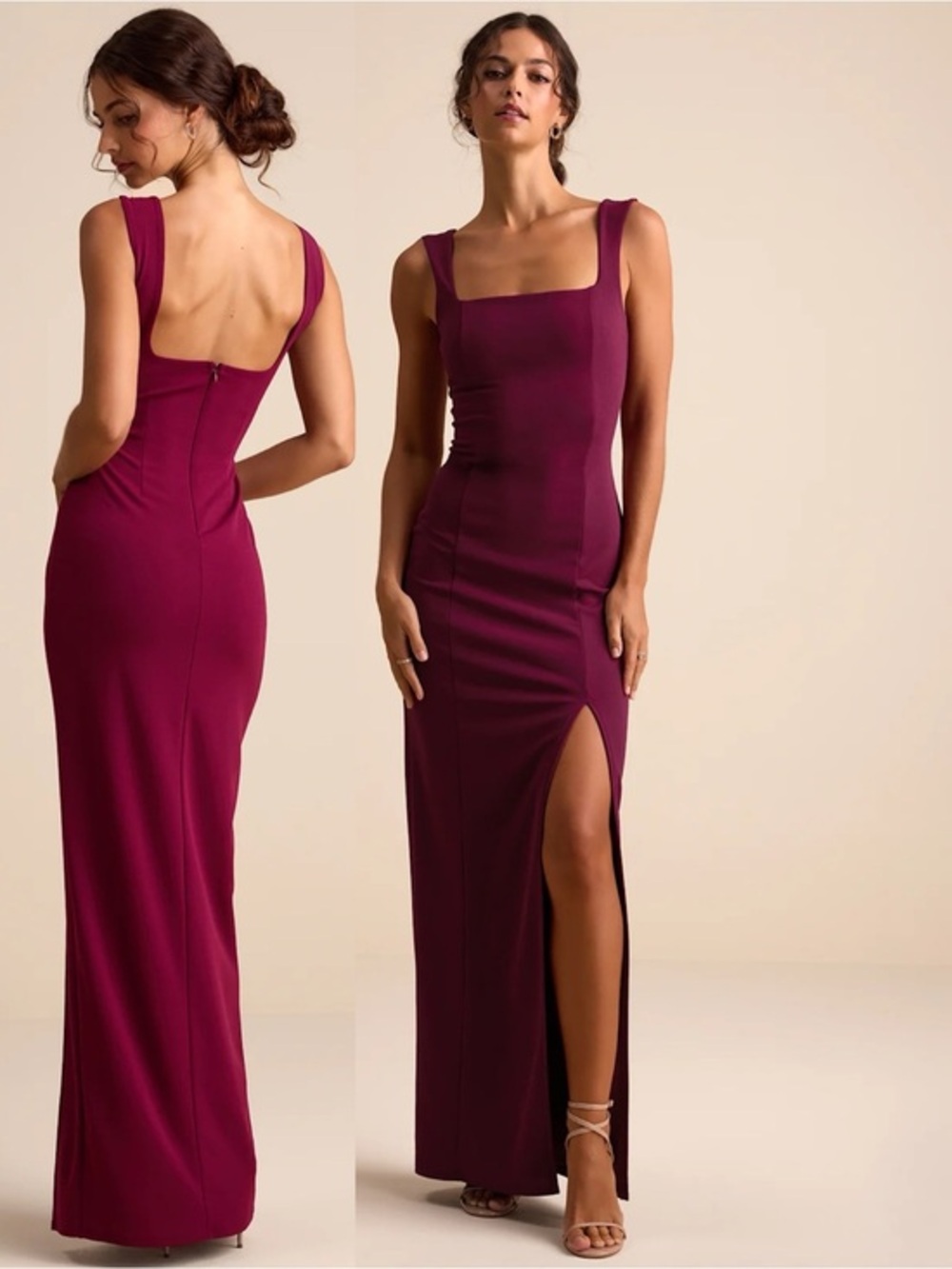 NWT Lulu’s Inspiring Allure Burgundy Square Neck Column Maxi Dress Medium Chic